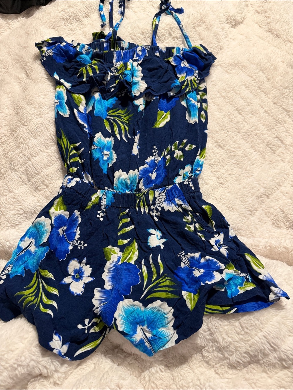 Navy Blue Floral Adjustable-Strap Romper